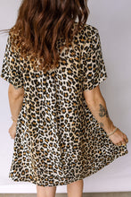 Load image into Gallery viewer, Multicolour Half Buttons Short Sleeve Loose Leopard Mini Dress with Pockets