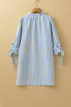 Load image into Gallery viewer, Sky Blue Stripe Knotted Bracelet Sleeve Notched Neck Shift Mini Dress