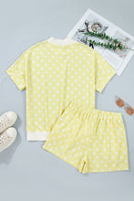 Load image into Gallery viewer, Pink Polka Dot Print Color Block Trim Mock Neck Short Set