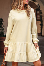 Load image into Gallery viewer, Beige Double Tiered Ruffle Hem Long Sleeve Loose Mini Dress