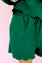 Load image into Gallery viewer, Blackish Green Embroidered Scallop Trim Half Button Pullover Casual Shorts Set