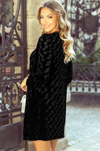 Load image into Gallery viewer, Black Textured V Neck Balloon Sleeve Velvet Mini Dress