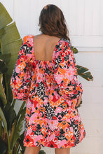Load image into Gallery viewer, Pink Bohemian Square Neck Puff Sleeve Mini Dress