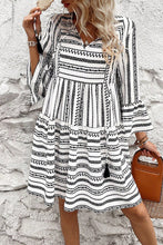 Load image into Gallery viewer, Black Stripe V Neck Bell Sleeve High Waist Mini Dress