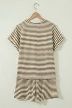 Load image into Gallery viewer, Brown Stripe Breathable Textured Knit Short 2pcs Set