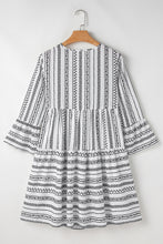 Load image into Gallery viewer, Black Stripe V Neck Bell Sleeve High Waist Mini Dress