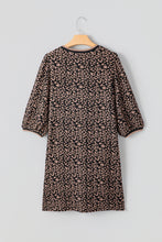 Load image into Gallery viewer, Black Leopard Print Bubble Sleeve Shift Mini Dress