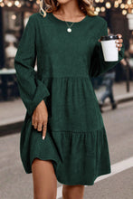 Load image into Gallery viewer, Dark Brown Lantern Sleeve Tiered Mini Dress