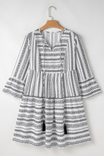 Load image into Gallery viewer, Black Stripe V Neck Bell Sleeve High Waist Mini Dress