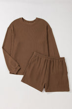 Load image into Gallery viewer, Chestnut Corded Knit Long Sleeve Top and High Waist Shorts Set