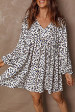 Load image into Gallery viewer, Multicolour Leopard Print V Neck Button Detail Long Sleeve Mini Dress