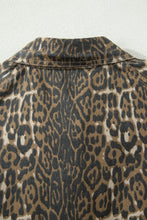 Load image into Gallery viewer, Gray Leopard Print Short Sleeve Pleated Denim Mini Dress