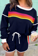 Load image into Gallery viewer, Bluing Colorful Striped Accent Varsity Long Sleeve Pullover and Shorts Matching Set