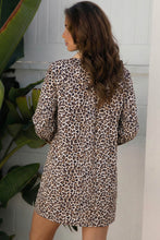Load image into Gallery viewer, Khaki Button Striped Collar Leopard Print Long Sleeve Flared Dress
