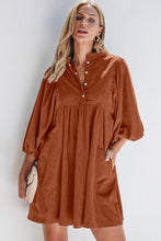 Load image into Gallery viewer, Vineyard Green Corduroy Snap Buttons Empire Waist Bracelet Sleeve Dress
