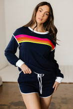 Load image into Gallery viewer, Bluing Colorful Striped Accent Varsity Long Sleeve Pullover and Shorts Matching Set