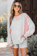 Load image into Gallery viewer, Light Grey Color Block Raw Hem Pullover and Casual Shorts Set