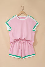 Load image into Gallery viewer, Bonbon Striped Trim Casual Tee Drawstring Shorts 2pcs Set