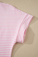 Load image into Gallery viewer, Pink Stripe Cuffed Short Sleeve Contrast Mock Neck Tee Dress
