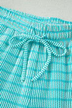 Load image into Gallery viewer, Green Stripe Raised Rib Loose Tee Drawstring Elastic Waist 2pcs Short Set