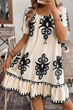 Load image into Gallery viewer, Apricot Western Print Ruffled Short Sleeve Loose Dress