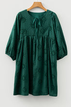 Load image into Gallery viewer, Blackish Green Embroidered Eyelet Pattern 3/4 Puffy Sleeve Swing Mini Dress