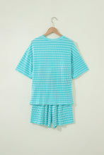 Load image into Gallery viewer, Green Stripe Raised Rib Loose Tee Drawstring Elastic Waist 2pcs Short Set