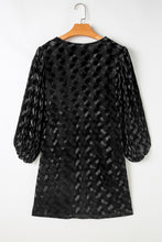 Load image into Gallery viewer, Black Textured V Neck Balloon Sleeve Velvet Mini Dress