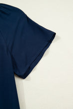 Load image into Gallery viewer, Navy Blue Button Detail Leopard Metallic Trim Short Sleeve Tunic Dress