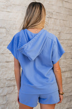 Load image into Gallery viewer, Sky Blue Casual Zipped Short Sleeve Hoodie and Shorts Set