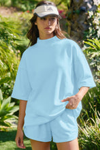 Load image into Gallery viewer, Yellow Cream Solid Color Exposed Seam Mock Neck Oversize Tee Casual Shorts 2pcs Outfit