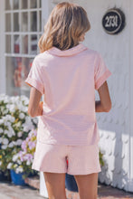 Load image into Gallery viewer, Sky Blue Stripe Dolman Sleeve Polo Shirt and Drawstring Shorts Set