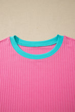 Load image into Gallery viewer, Clearly Aqua Soft Ribbed Color Block Trim Casual Short Set