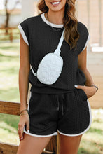 Load image into Gallery viewer, Black Contrast Trim Cable Textured Shorts Set