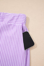 Load image into Gallery viewer, Sky Blue Stripe Dolman Sleeve Polo Shirt and Drawstring Shorts Set