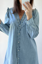 Load image into Gallery viewer, Myosotis Ruffled V Neck Buttoned Shift Denim Dress