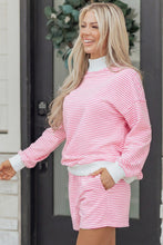 Load image into Gallery viewer, Pink Stripe Oversize Mock Neck Sweatshirt and Shorts Set