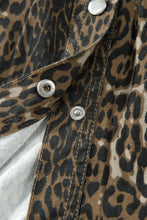 Load image into Gallery viewer, Gray Leopard Print Short Sleeve Pleated Denim Mini Dress
