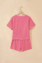 Load image into Gallery viewer, Rose Stripe Side Split Knit Tee Drawstring Shorts Set