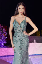 Load image into Gallery viewer, Embellished Fitted Mermaid Gown With Puff Sleeves