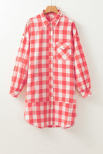 Load image into Gallery viewer, Pink Oversized Plaid Puff Sleeve Round Hem Shirt Dress