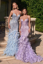 Load image into Gallery viewer, Feather Mermaid Gown with Beaded Corset Bodice