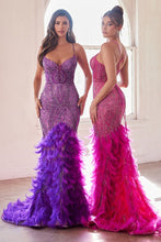 Load image into Gallery viewer, Feather Mermaid Gown with Beaded Corset Bodice
