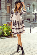 Load image into Gallery viewer, Beige Western Pattern Print Tasseled Notch V Neck Mini Dress