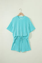 Load image into Gallery viewer, Green Stripe Raised Rib Loose Tee Drawstring Elastic Waist 2pcs Short Set