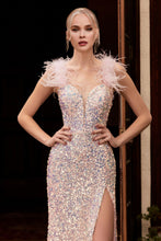Load image into Gallery viewer, Feathered Iridescent Sequin Gown