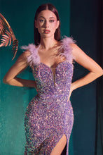 Load image into Gallery viewer, Feathered Iridescent Sequin Gown