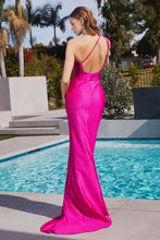 Load image into Gallery viewer, Asymmetrical Stretch Satin Glitter Gown