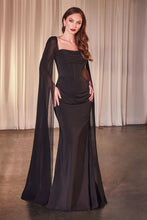 Load image into Gallery viewer, Chiffon Fitted Dress With Long Cape Sleeves