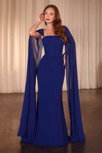 Load image into Gallery viewer, Chiffon Fitted Dress With Long Cape Sleeves